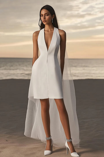 Sheath V-Neck White Graduation Dress